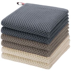 6Pcs Kitchen Dish Cloths Waffle Weave Absorbent Kitchen Towels Set Mixed Color